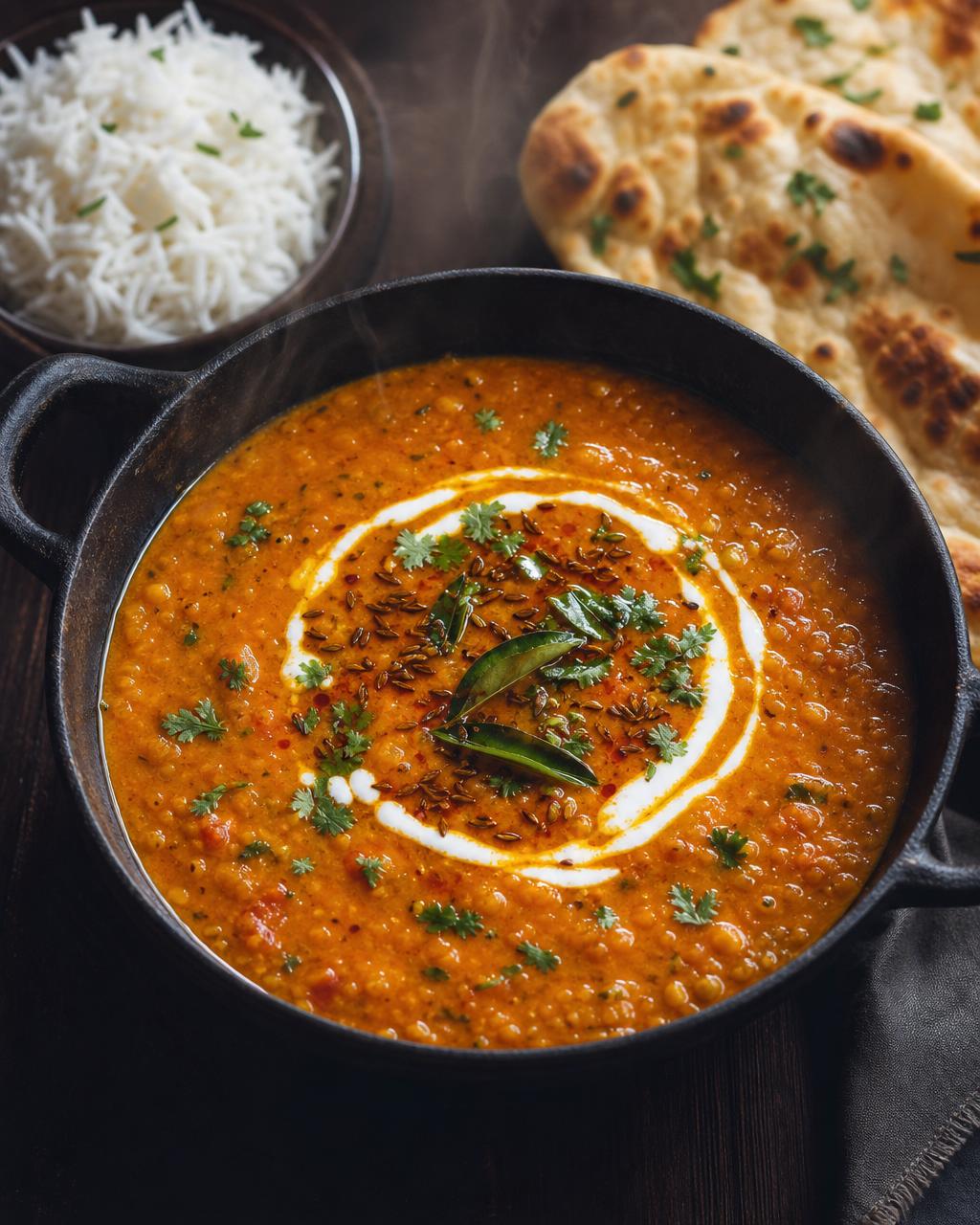 Rotes Linsen-Dal mit Spinat