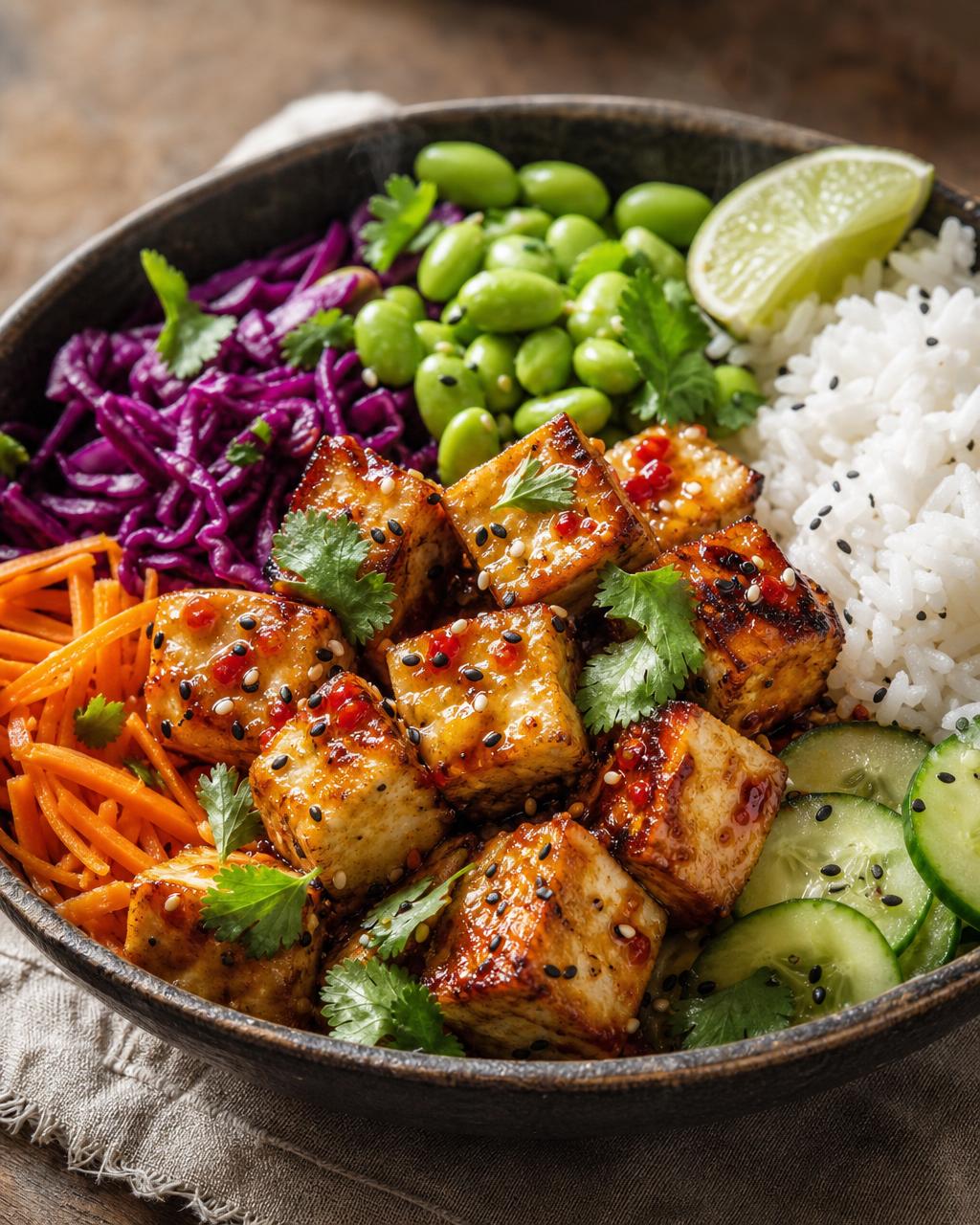 Tofu-Gemüse-Wok mit Vollkornreis